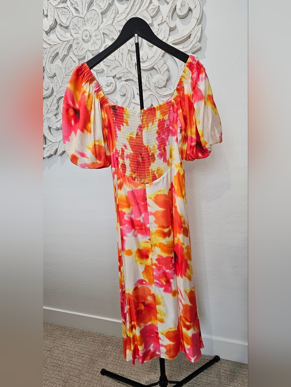 Alex Marie Pink & Orange Tie-Front Floral Midi A-Line Dress Women's Sz 10 NWT - Picture 4 of 8